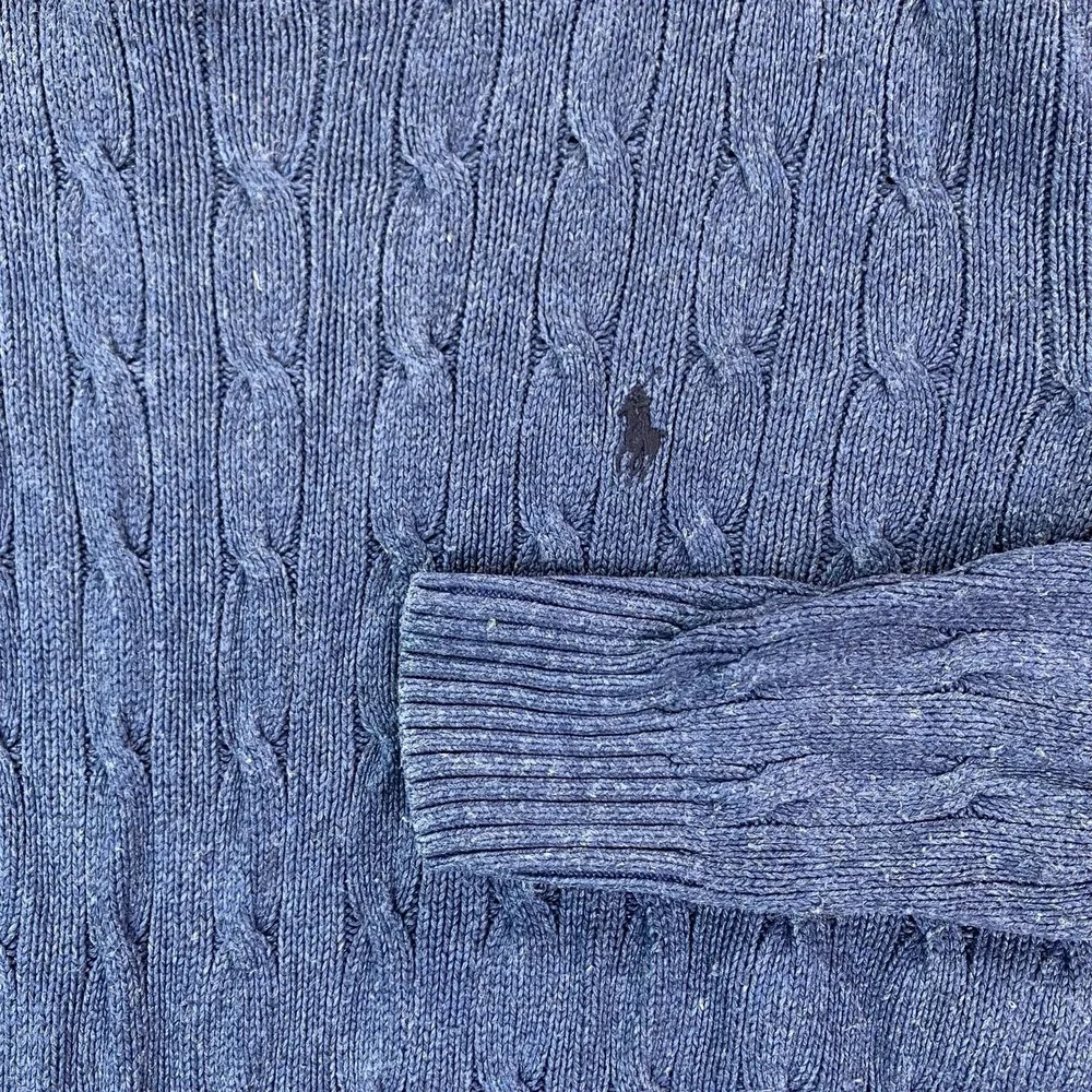Polo By Ralph Lauren Sweater Mens XL Blue 100% Silk Cable Knit Crewneck Pullover